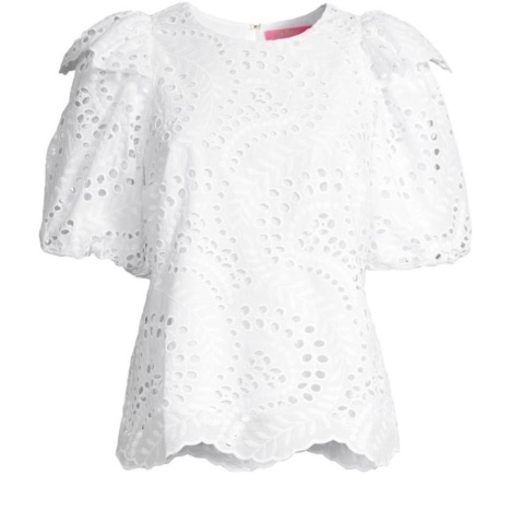 Lilly Pulitzer White Eyelet Puff-Sleeve Top